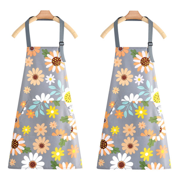 Vattentäta köksförkläden, 2-pack blommiga förkläden med fickor