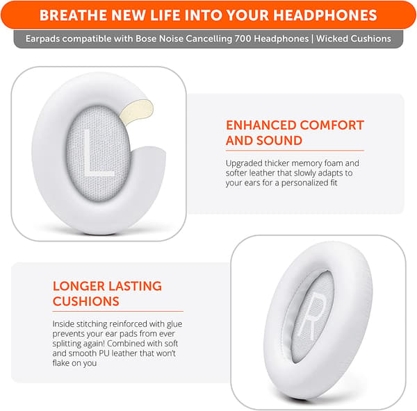Ersättning öronkuddar för Bose 700 Noise Cancelling (vit)