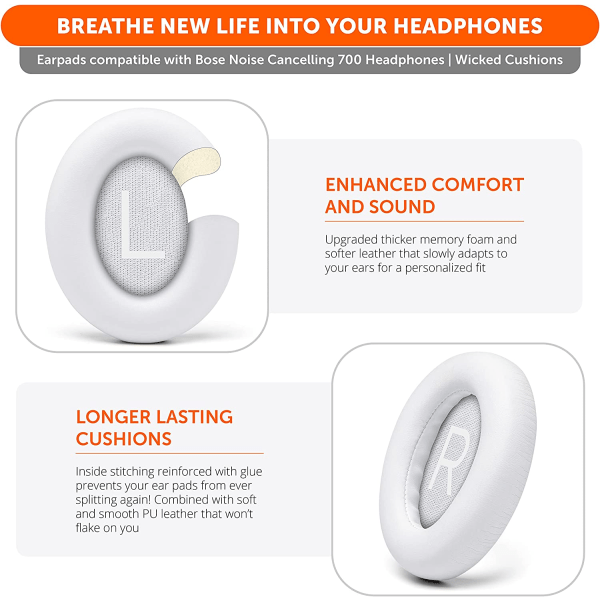 Utskiftbare øreputer for Bose 700 Noise Cancelling (hvit)