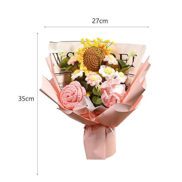 Handgjord stickad bukett virkad bukett konstgjorda blommor stickad solros ros prästkrage färdig produkt evig välsignelse, rosa