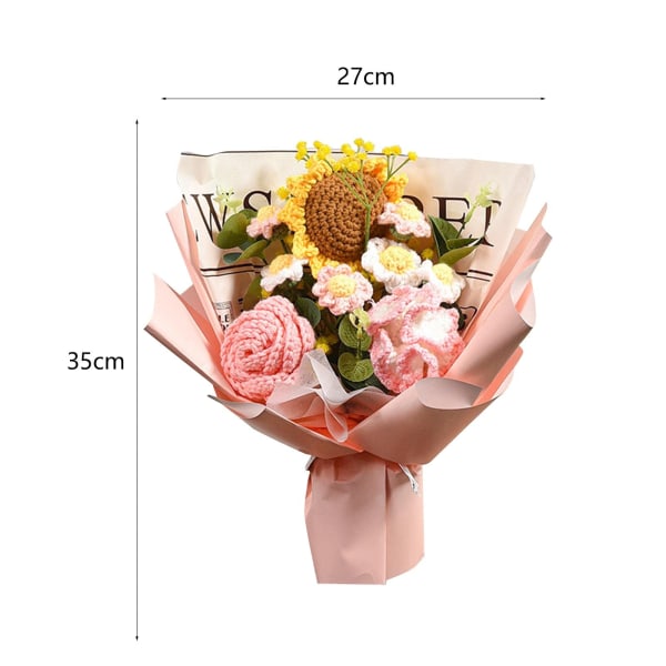Håndlavet strikket buket hæklet buket kunstige blomster strikket solsikke rose daisy færdigt produkt evig velsignelse, pink