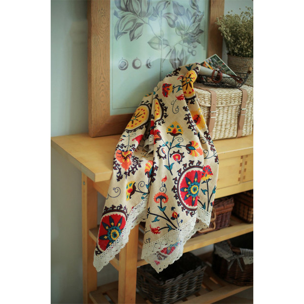 Vintage spets solros duk, linne broderad (140*220cm)