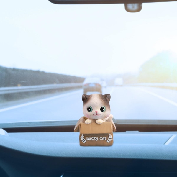 Lucky Cat Dashboard Bil Ornament Bobble Head Cat Pet Legetøj, Rystehoved Katteindretning til bilinteriør, Automotive Dashboard, Home Desktop