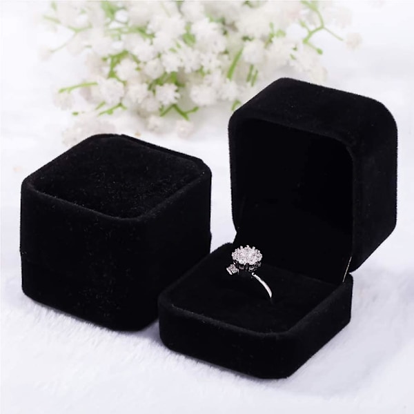 3-pack sammetsringlådor, örhänge hänge smyckeskrin, ring örhängen presentlådor, smyckendisplay (svart, ringlåda)