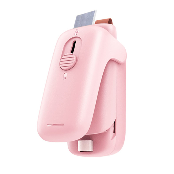 Mini Bag Sealer 2 i 1 Håndholdt Vakuumforsegler og Kutter med Lanyard Matbeskytter Brukes til Forseglings Plastposer（Rosa）