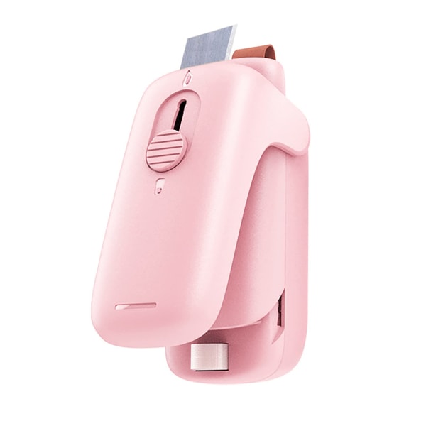 Mini Bag Sealer 2 in 1 Handheld Heat Vacuum Sealer ja leikkuri kaulanauhalla elintarvikesuojalla, jota käytetään muovipussien sulkemiseen (vaaleanpunainen)