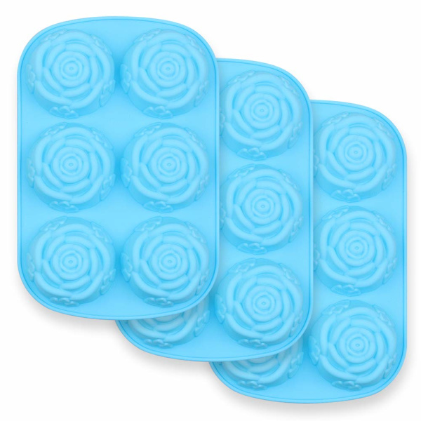6-hullet silikone blomsterformet form, sæt med 3 stk. non-stick fødevaregodkendt silikone jumbo roseform til slik chokolade gelé, isterning - roser