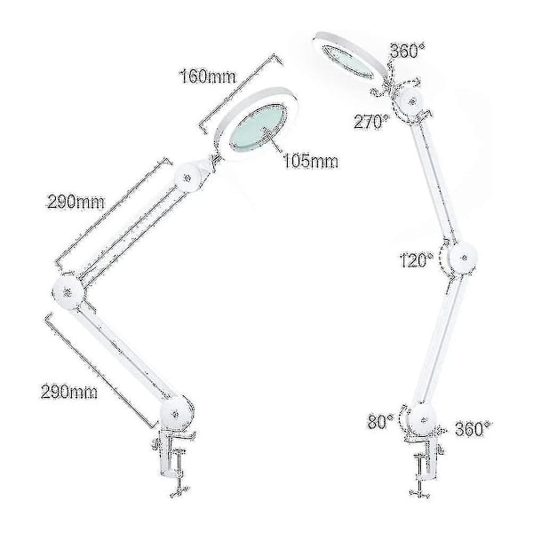 LED Forstørrelseslampe, Arbejdslampe, Kosmetiklampe, 5x Forstørrelse Høj Effekt Arbejdslampe Med Linse 1100 Lumen