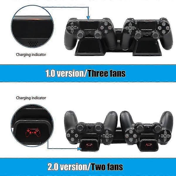Til Ps4/ps4 Slim/ps4 Pro Vertikal Stand Led Køleventilator Dobbelt Controller