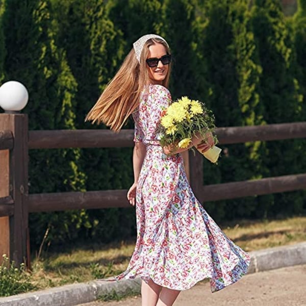 3 stk. Blomsterhovedtørklæde Hovedbånd Chiffon Elastisk Hovedtørklæde