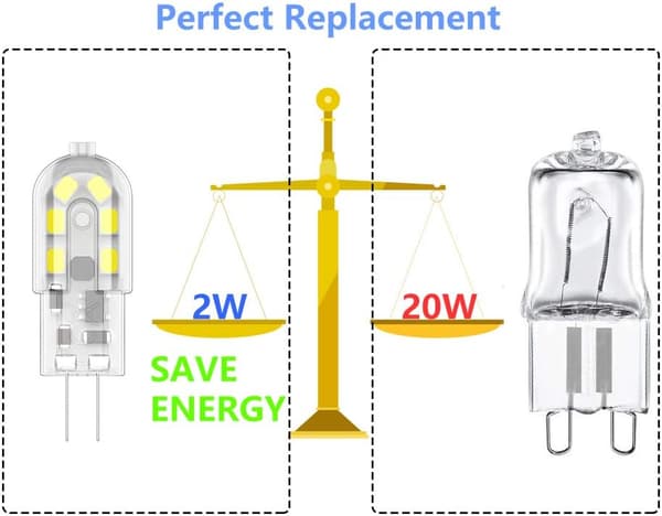 G4 2W LED-pære, 20W, kald hvit 6000k 10-pakning [Energiklasse A+]