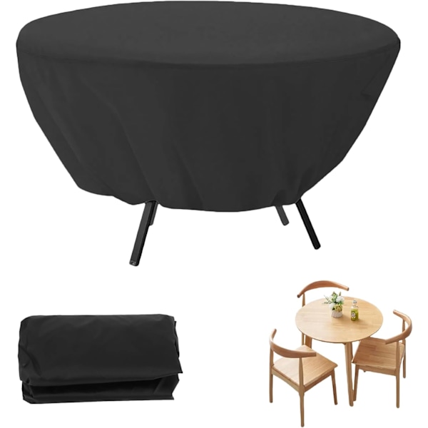 Rundt havebordsovertræk, vandtæt, 127 x 58 cm, støvtæt og udendørs møbelbordsovertræk (sort)