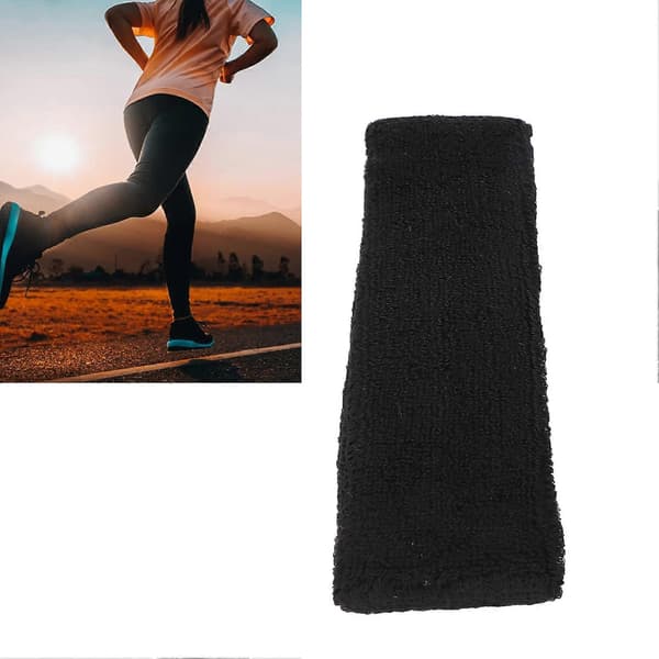 Absorberende pannebånd i polyester og bomull for løping og sport, svart