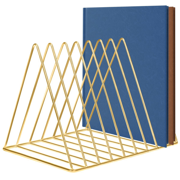 Metal Gold Magazine Holder Rack -9 Slot Triangle Desktop Organizer til hjemmet, badeværelset og kontoret - til bøger, aviser, tablets og mapper