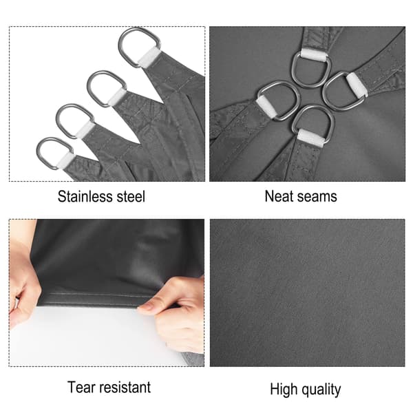 2x3m Rektangulær Solseil, Vanntett, Anti-UV (93% Vannavstøtende), Vindbeskyttelse, Polyester UV-beskyttelse for Hage, Terrasse, Camping, Grå