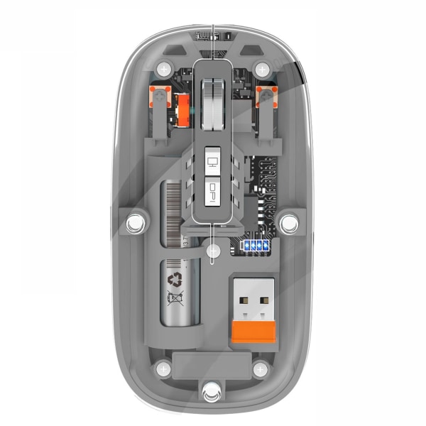 Mouse BT Wireless M233, Transparent Magnetic Mouse 2.4G Oppladbar for PC Oppladbar (oransje) grey