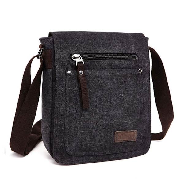 Retro Herr Canvas Liten Portfölj Casual Cross Body Messenger Axelväska Vardaglig Väska Laptop Väska, Svart black