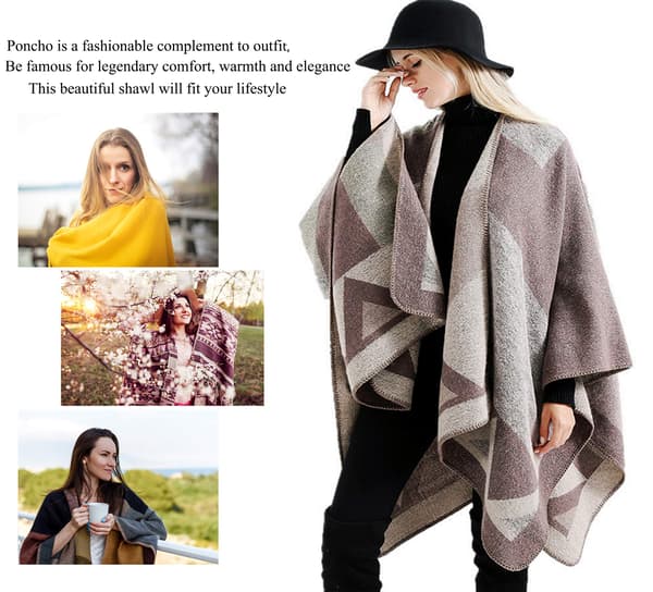Dame Poncho Strikket Oversized Teppe Cape Skjerf pink