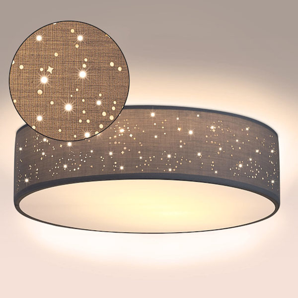 Taklampe stjernehimmel rund Ø 38cm stoffskjerm 24 watt stue soverom taklampe stoff taklampe grå