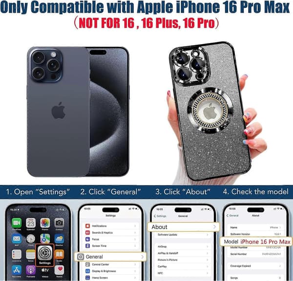Magnetisk Glitter Beskyttelsesetui til iPhone 16 Pro Max