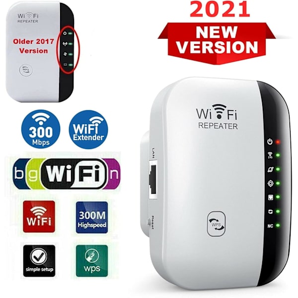WiFi-repeater, WiFi-förlängare, upp till 2640 kvm, den senaste generationen, WiFi-förstärkare med Ethernet-port, åtkomstpunkt, 1-trycksinställning