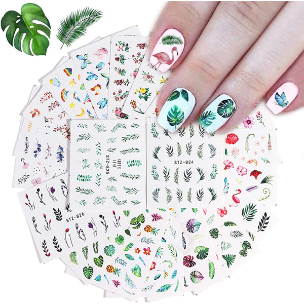 Tuoreet Nail Art Tarrat Water Transfer Tarrat naisille, Erilaisia ​​Ruusu kukka Leaf Nail Art Tarrat Water Transfer Tarrat (29 kpl)