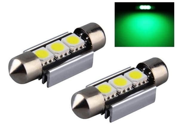 C5W SV8.5 LED-lampa Canbus, 39 mm, Grön, 2-pack. 39mm Gröna 2-pack