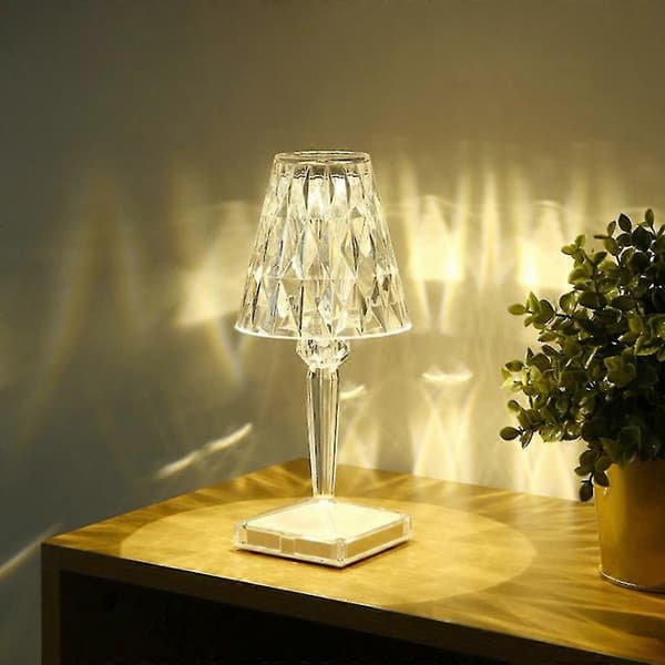 LED Diamant Krystall Lysprojeksjon Bordlampe USB-Lading Berøringssensor Lys