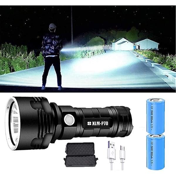 P70 Taskulamppu 3000-10000 Lumenin Tehokas LED-Taskulamppu Musta