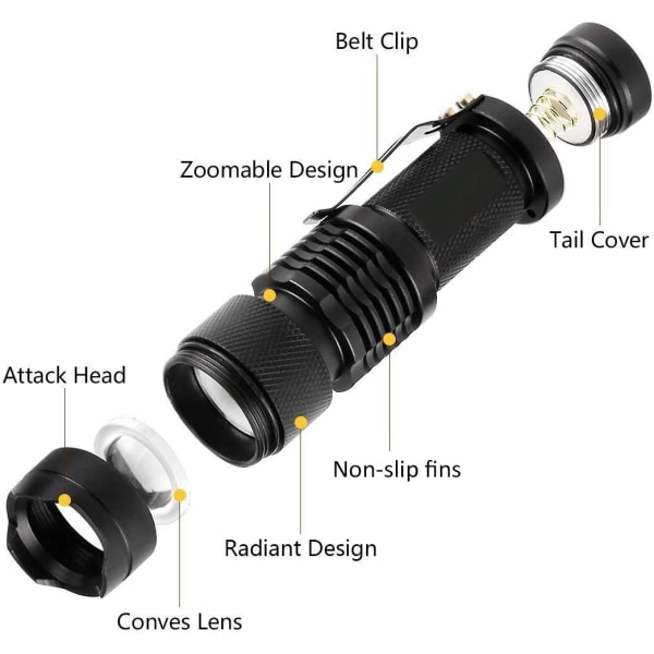 Mini LED lommelygte, 5 stk. 350 lumen 3 tilstande (ingen batteri)