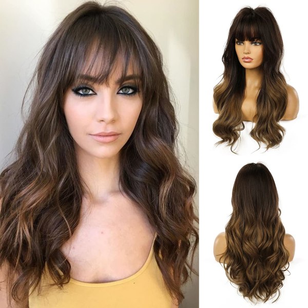 24" Synthetic Wigs for Women Dark Roots Long Wig