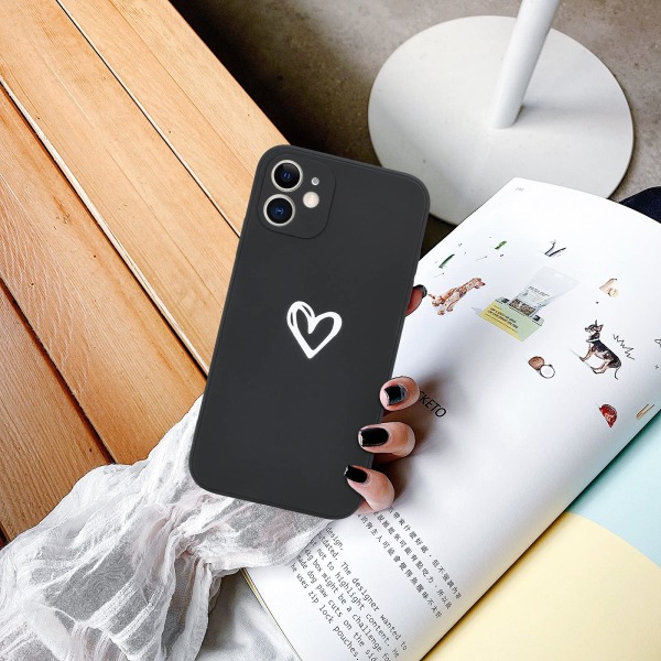 Kompatibel for iPhone 12-deksel, enkel søt kjærlighet-hjerte-svart