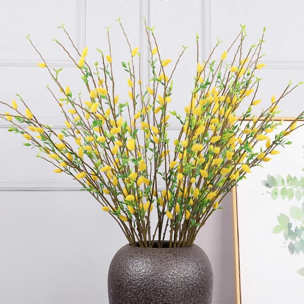 Simuleringsbøjelig gul kamelia kunstig blomstergren til arrangementer håndværksprojekter