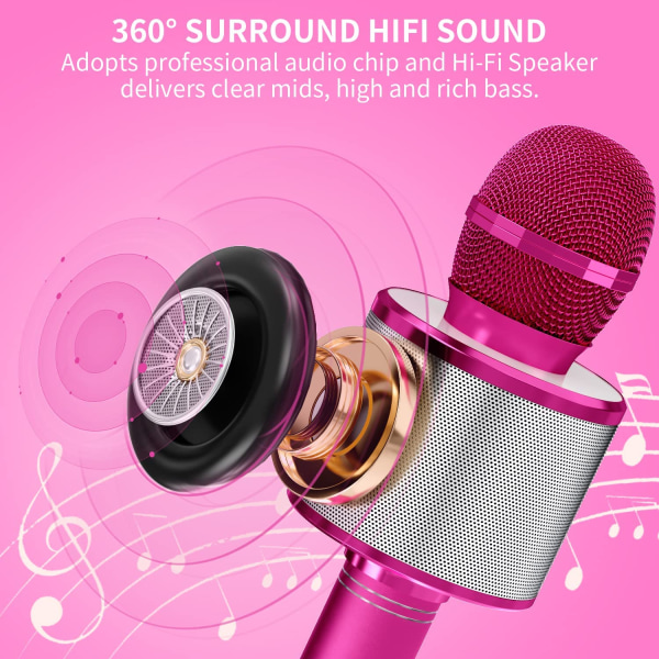 Karaoke mikrofon med højttaler - Rose Red