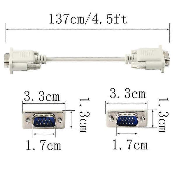 DB 9-ben til VGA 15-ben hanadapterkabel RS232 til VGA-konverterkabel til computere, printere, scannere