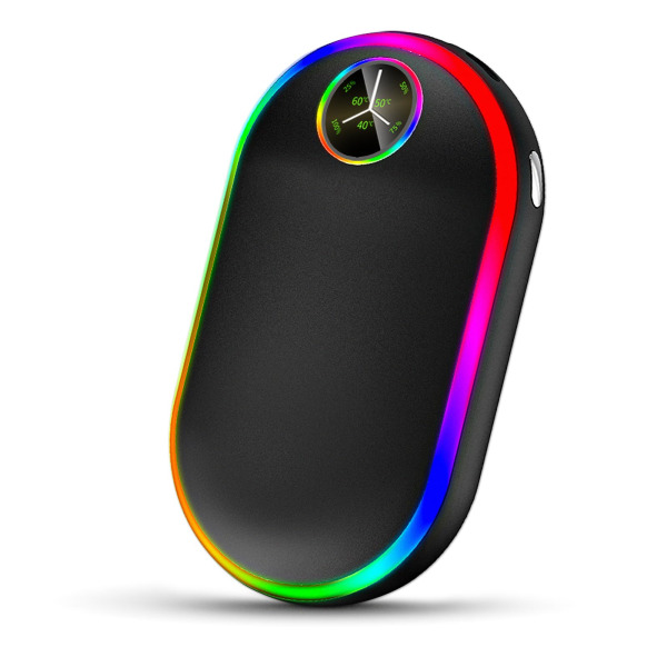 Genopladelige håndvarmere med lys (7 farver), 10000mah Luminescence elektrisk håndvarmer, (13-18 timer)
