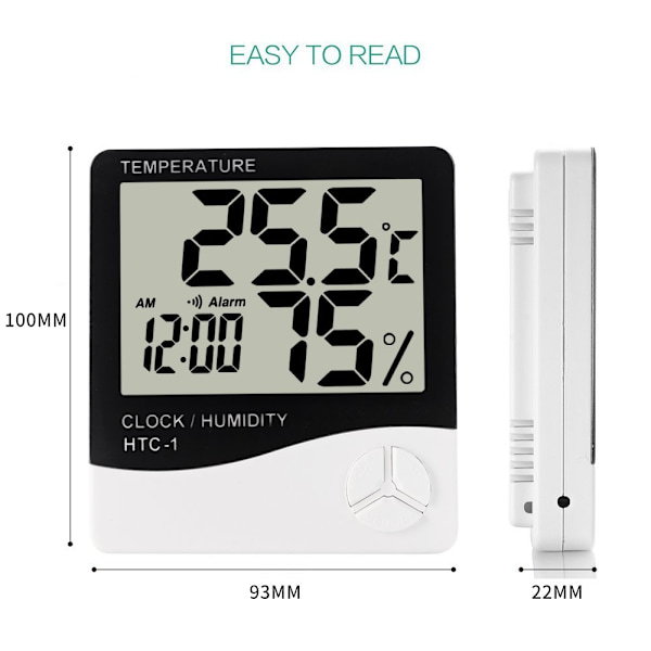 Indendørs digitalt termometer hygrometer, nøjagtig rumtemperaturmåler fugtighedsmåler med alarmur, maks./min.-registreringer, LCD-display til hjemmet