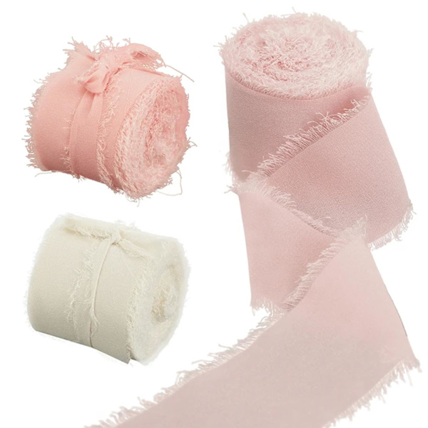 3 rullar 4 cm x 5 m rosa band sidenband, chiffongband för presentinslagning, bröllopsinbjudningar, brudbuketter