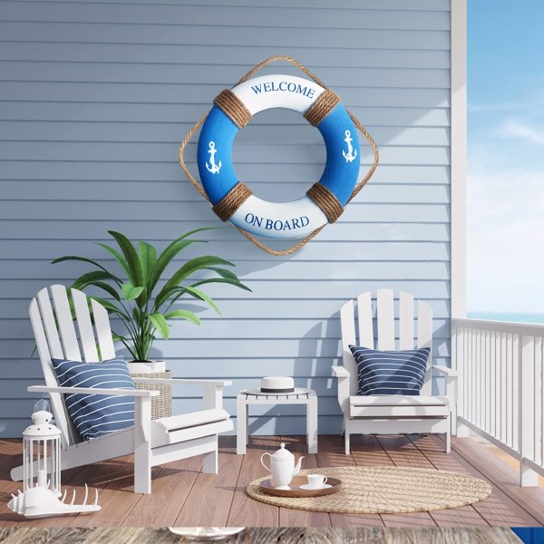 30CM Nautical Life Ringdekoration Livsring Strandredningskranse Dekoration Livsringvægkunst til hjemmet Vægdørhængende dekoration (blå)