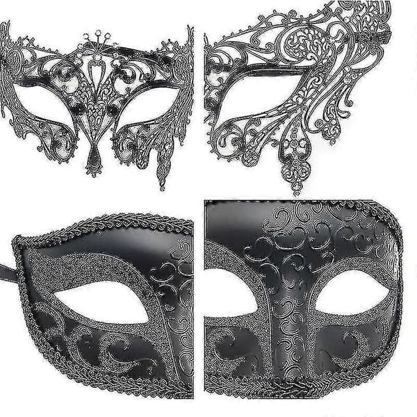 2 stk. Maskebalmasker sæt sorte halvmasker til dansefest