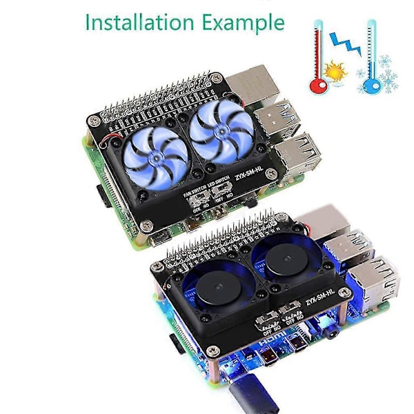 Raspberry Pi 4b Dubbla Fläktar Raspberry Pi 4b Kylfläns Kit Raspberry Pi 4b Gpio Expansionskort Dc 5v 0.2a Med Led Kompatibel