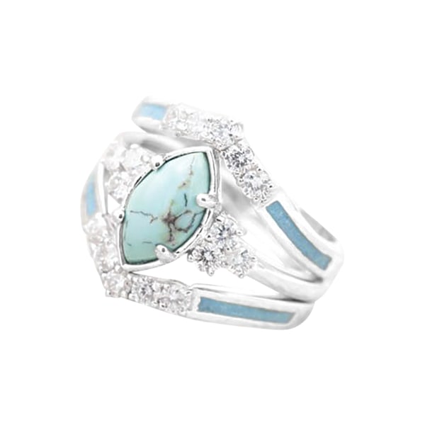 Elegant Rings Turquoise Ring for Women 3-in-1 Simulated Diamond CZ Ring Engagement Rings Bohemian Ring Jewelry (9)