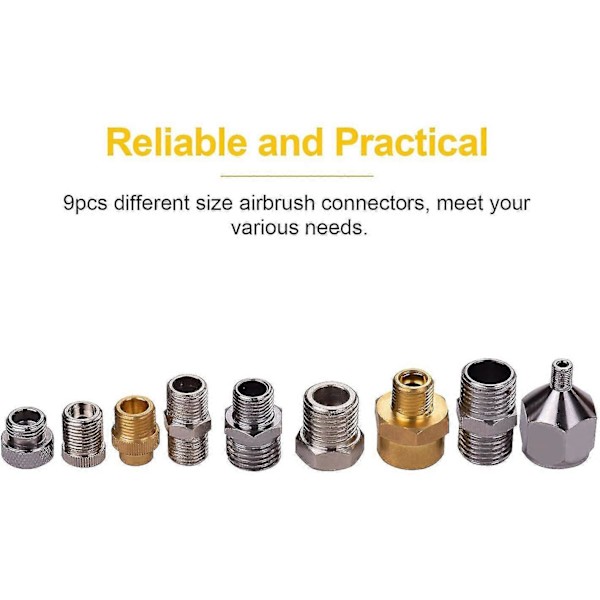 9 stk. Universal Airbrush Adapter Kit Koblingssett