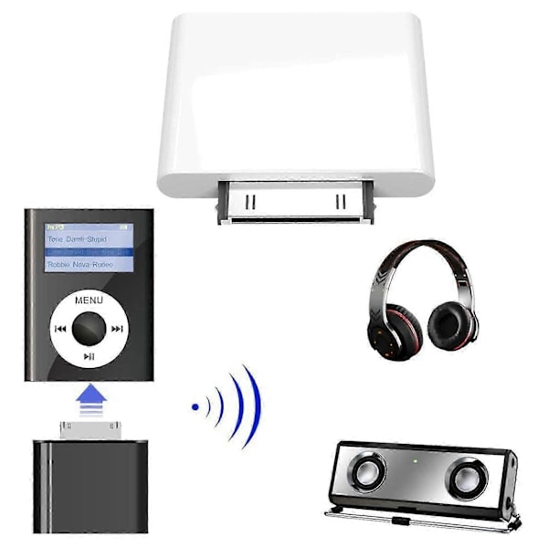 30-pin Bluetooth 4.1 Audio-sender til iPod Mini, iPod Classic, iPod Nano Touch (Hvid)