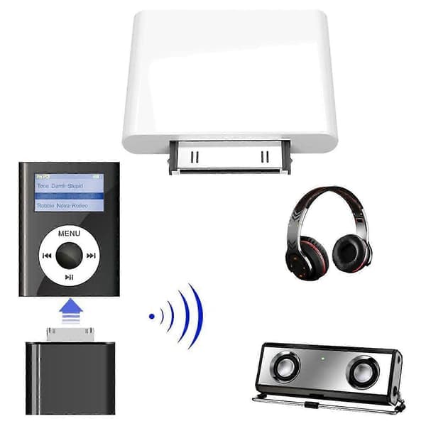 30-pinners Bluetooth 4.1-lydsender for iPod Mini, iPod Classic, iPod Nano Touch (hvit)