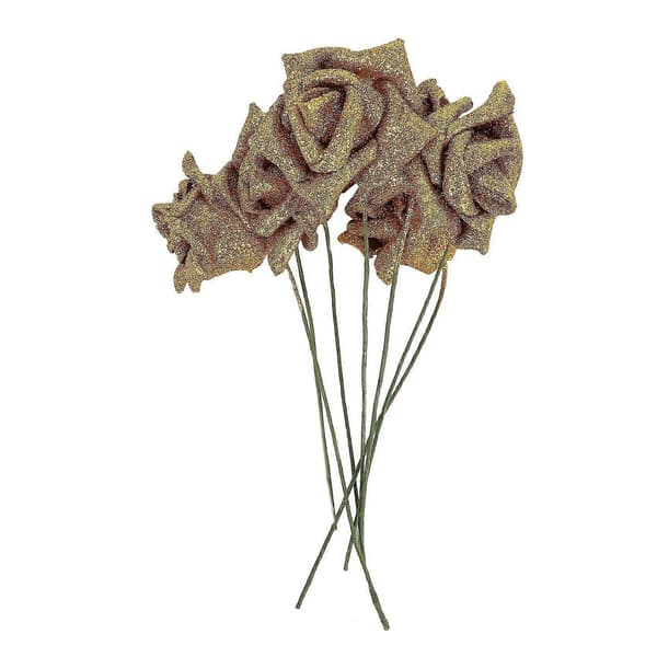 21 stk. Skum Glitter Kunstig Rose Dekor, Gull