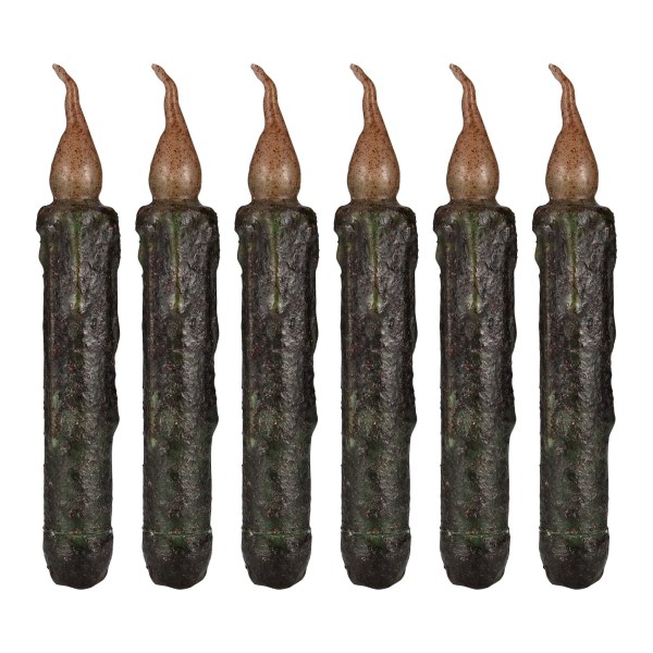 6X ekte voks søylelys primitive drypplys flammefri flimrende LED-lys dyppet batteridrevet Halloween bryllupsfest green