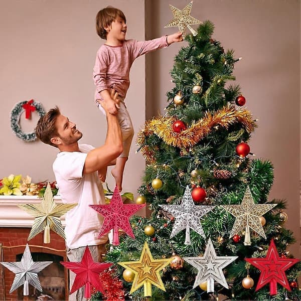 Juletretopp stjerne, julepynt juletretopp stjerne til jul, tretopp, juletrepynt, glitter.
