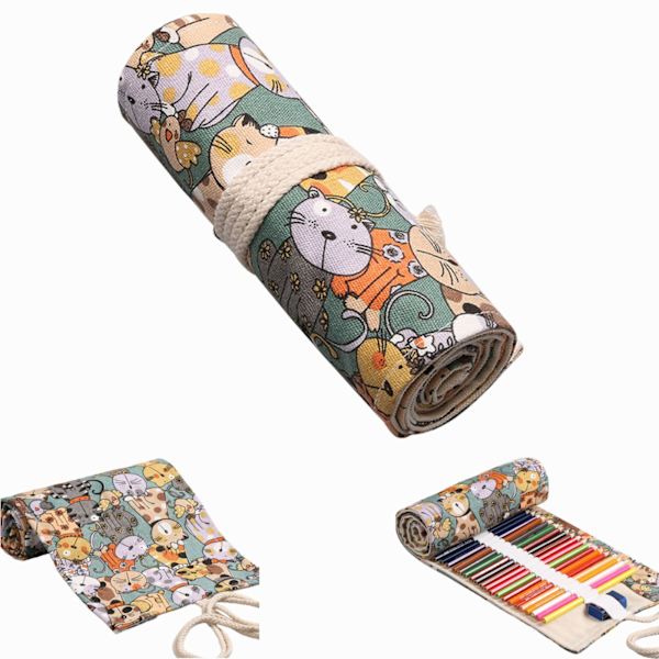 Canvas Färg Roll Up Pennfodral Hand, för Skola Kontor Konst Hantverk