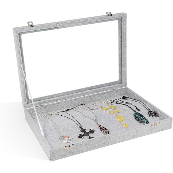 20 krokar Halsband Organizer, Sammetsklar lock Halsbandshållare Box, Halsband Förvaringslåda Halsband Display Box Halsband Bricka Väska Låsbar, Dammtät